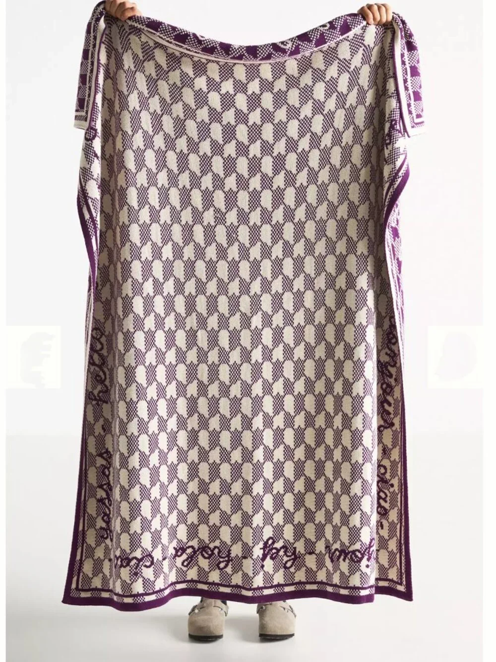 Anthropoligie Violette Cotton Knit Throw Blanket w/Text Along Border 5